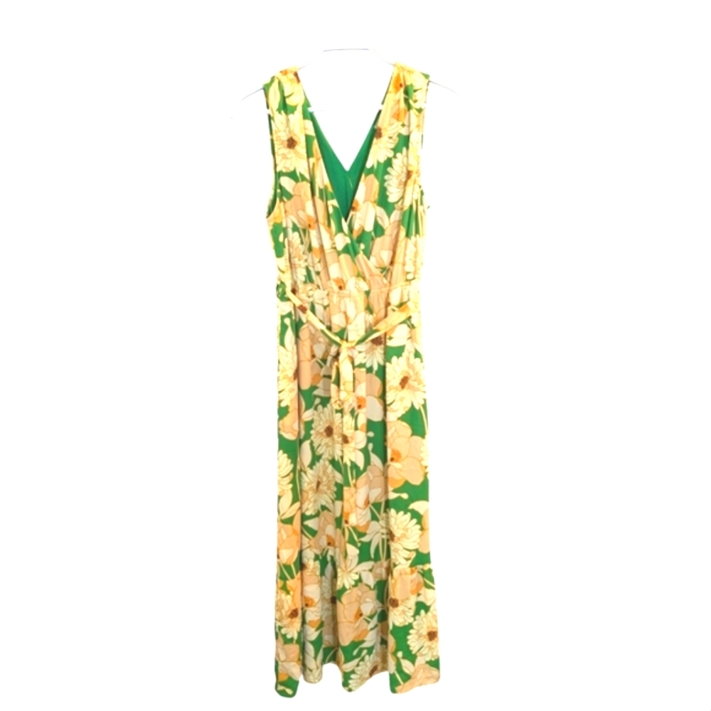 NEW...Les Serein Green Floral Sleeveless Maxi Dress... Size Large